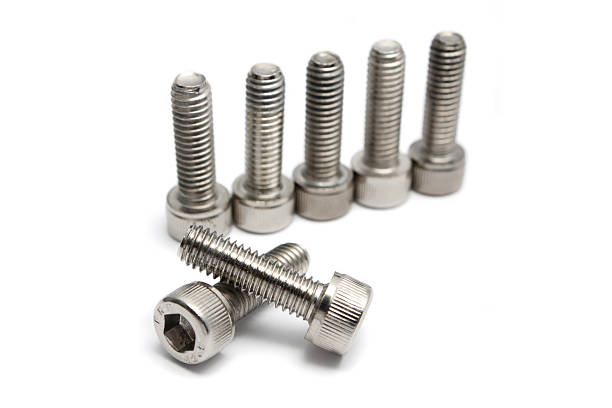 Many bolt screws isolated on white background.